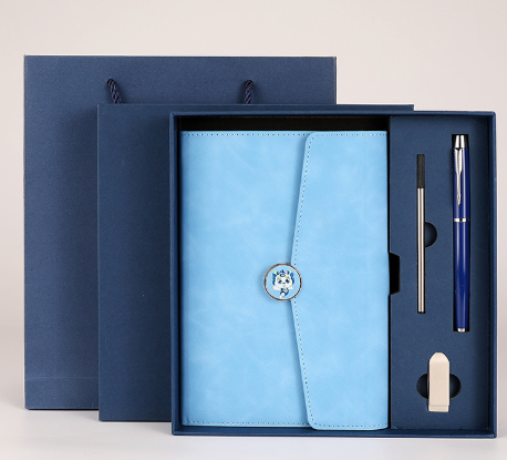 Blue Premium A5 Three-Fold Notebook Gift Set with 16GB USB and Pen