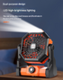 Black Portable USB Camping Fan with 7800mAh Battery and 3-Mode LED Lighting