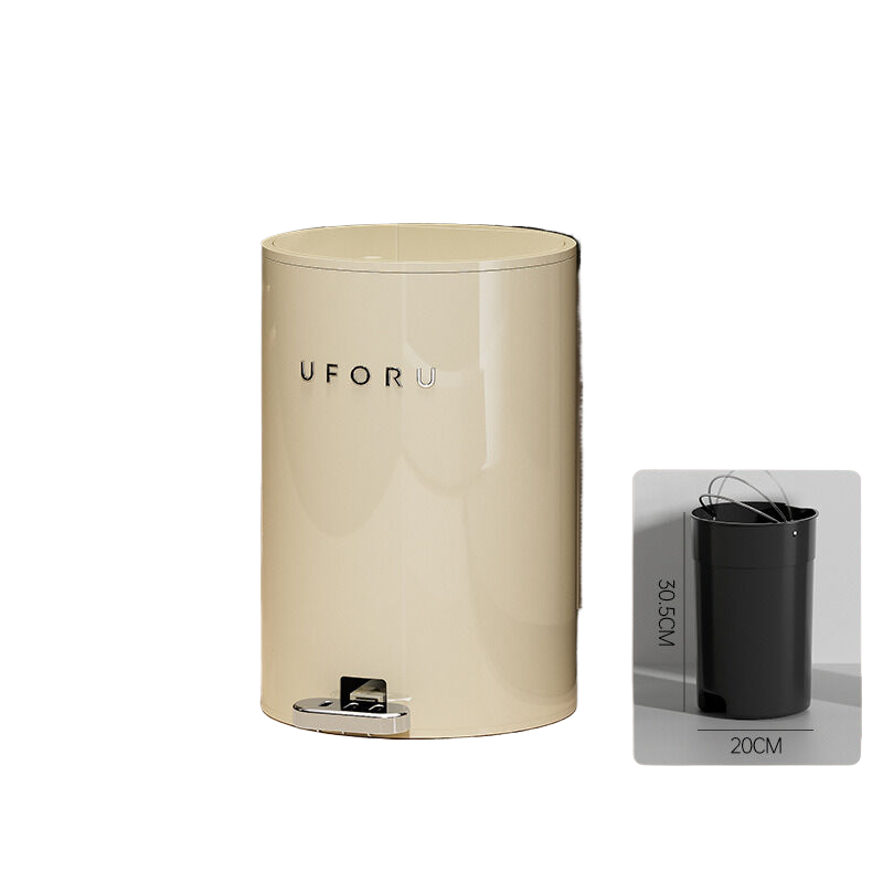 Cream white round iron double open trash can 12 liters 22.5cm * 33.5cm inner container 20 * 30.5