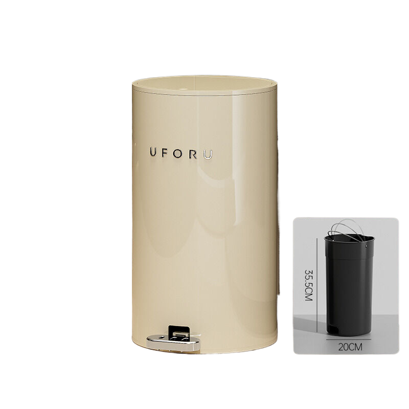 Cream white round iron double open trash can 15 liters 22.5cm * 39cm inner container 20 * 35.5