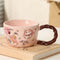 Whimsical Cat & Friends Ceramic Mug - 320ml with Unique Twisted Handle (pink)