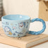 Whimsical Cat & Friends Ceramic Mug - 320ml with Unique Twisted Handle (Blue)