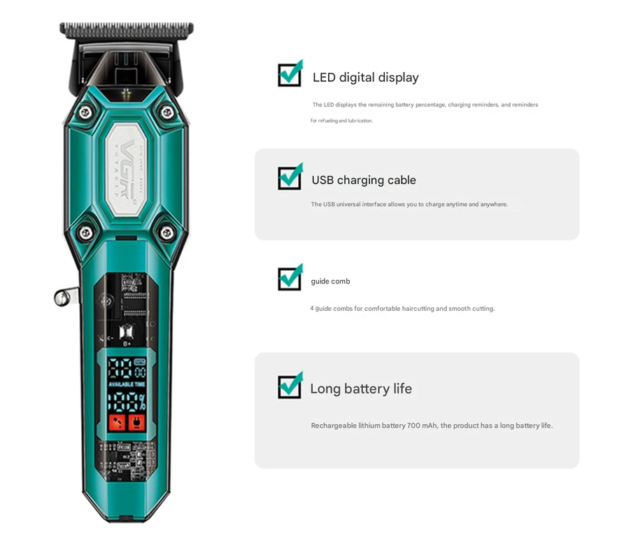Professional Hair Clipper & Trimmer Kit - LED Display, USB Rechargeable(black)