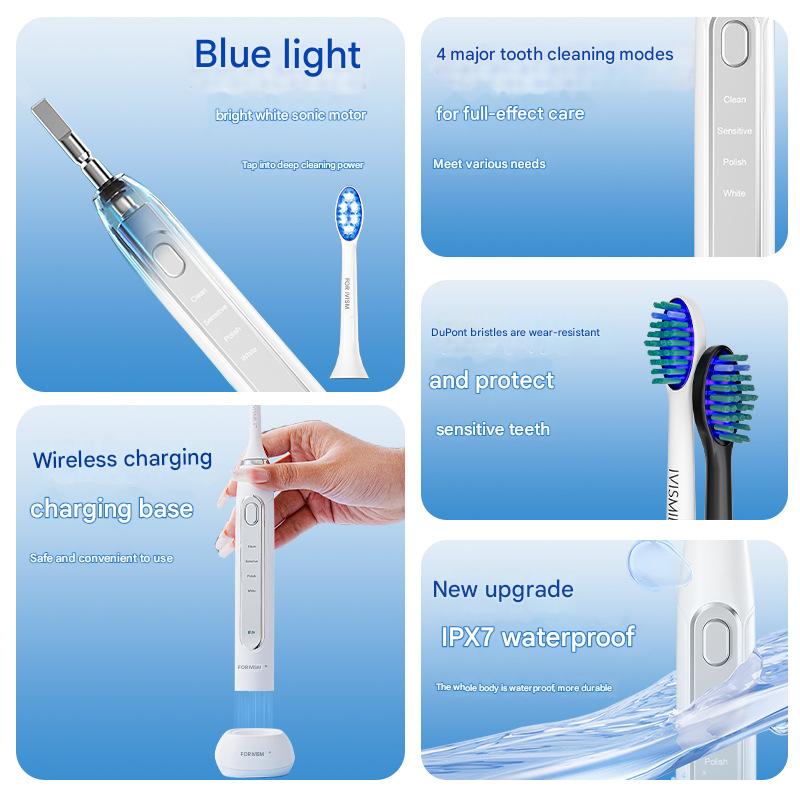 LED Sonic Electric Toothbrush - 2-in-1 Cleaning & Whitening, 4 Modes(black)