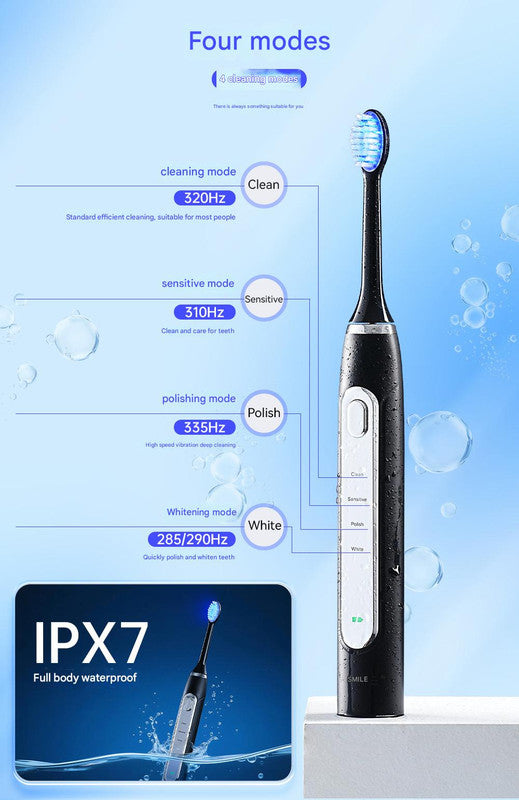 LED Sonic Electric Toothbrush - 2-in-1 Cleaning & Whitening, 4 Modes(black)