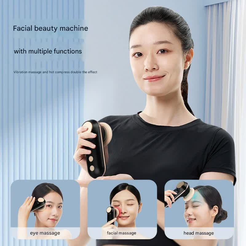 Mini Facial & Head Massager with Heat Therapy - USB-C Rechargeable, 3 Modes(Red)