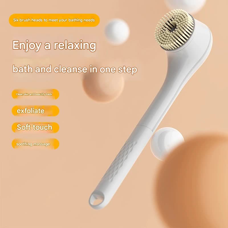 Rechargeable Electric Body Brush & Back Scrubber - 6 Heads, IPX7 Waterproof(Green)