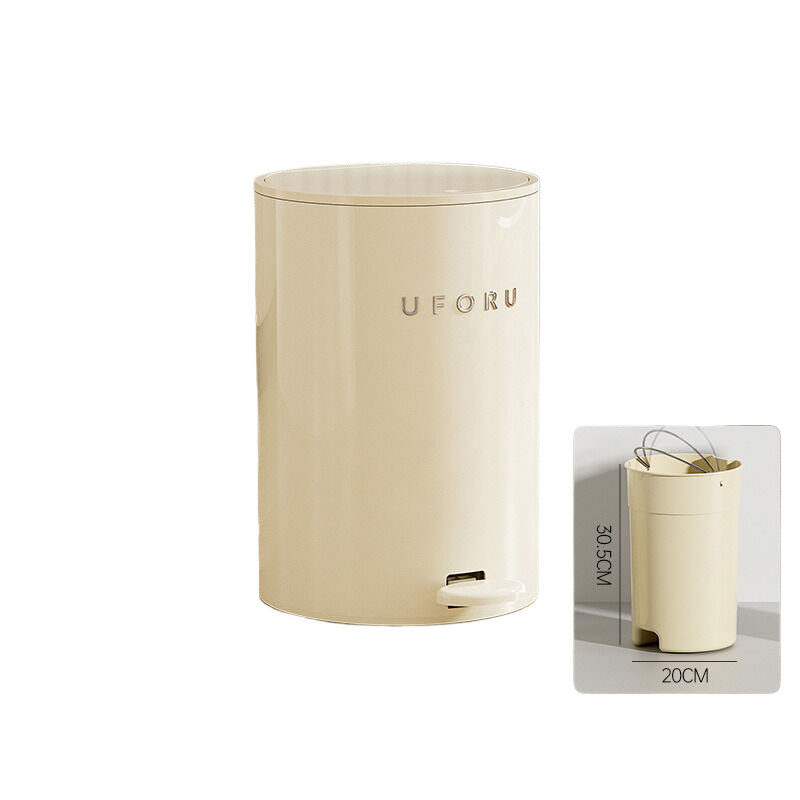 Cream white circular plastic double open trash can 12 liters 22.5cm * 33.5cm inner container 20 * 30.5
