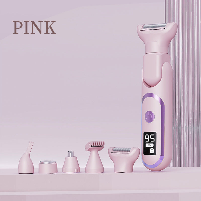 5-in-1 Electric Lady Shaver & Grooming Kit - LCD Display, USB-C Rechargeable, Full Body Hair Removal(pink)