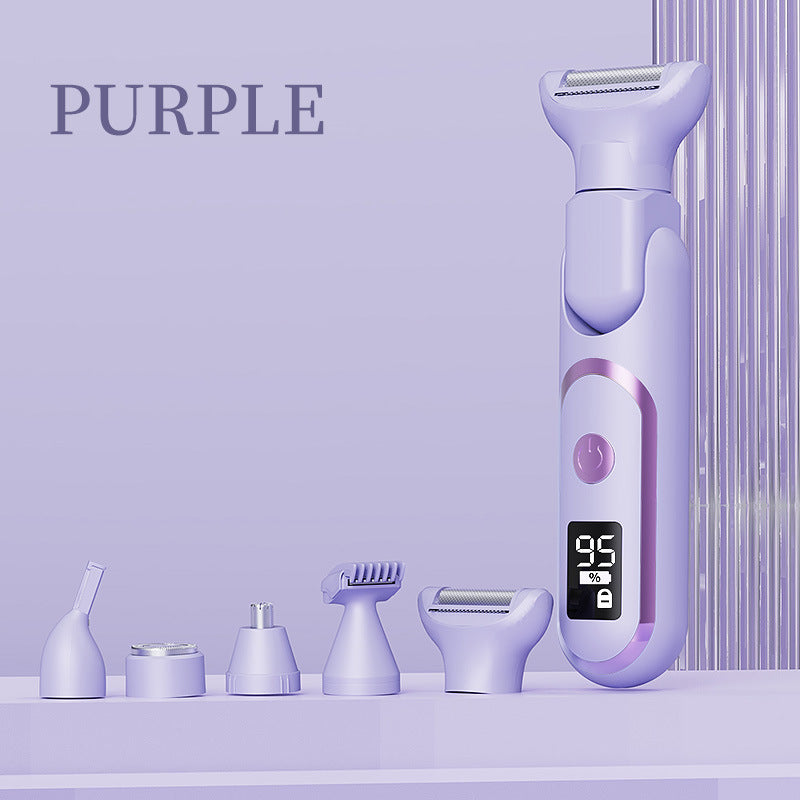 5-in-1 Electric Lady Shaver & Grooming Kit - LCD Display, USB-C Rechargeable, Full Body Hair Removal(Purple)