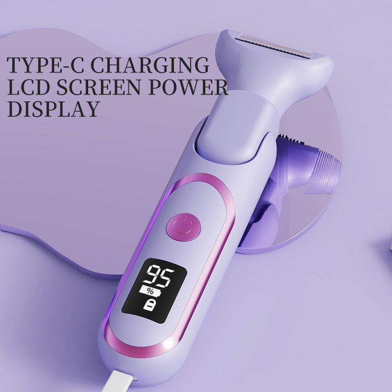 5-in-1 Electric Lady Shaver & Grooming Kit - LCD Display, USB-C Rechargeable, Full Body Hair Removal(White)