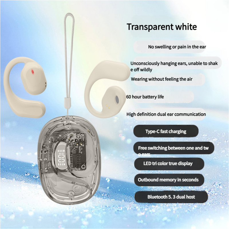 OWS Open-Ear TWS Earbuds with AI Translation - Bluetooth 5.4, 360 ACS Sound, LED Display Case(White)