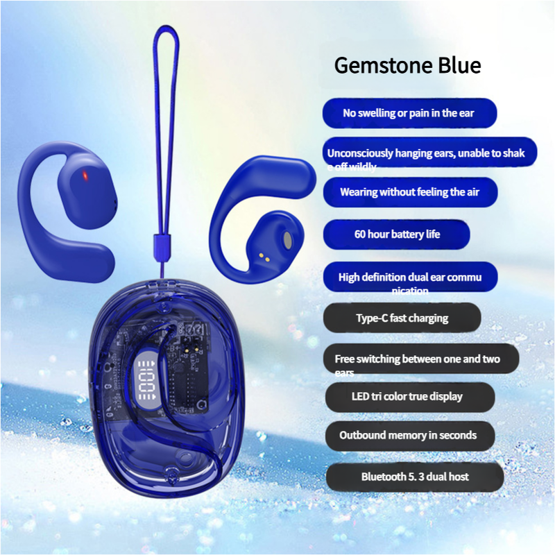 OWS Open-Ear TWS Earbuds with AI Translation - Bluetooth 5.4, 360 ACS Sound, LED Display Case(Blue)