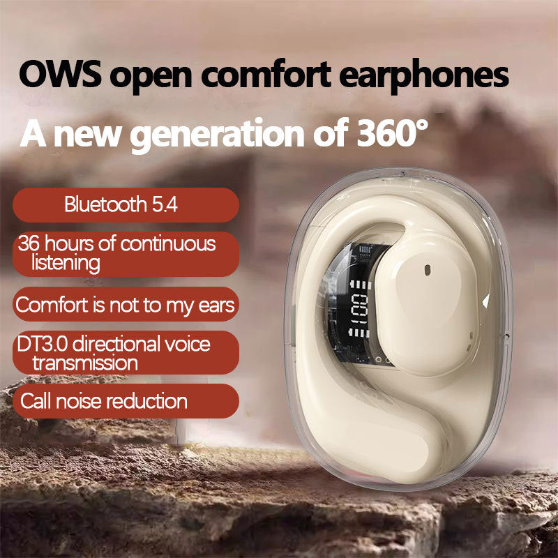 OWS Open-Ear TWS Earbuds with AI Translation - Bluetooth 5.4, 360 ACS Sound, LED Display Case(Blue)
