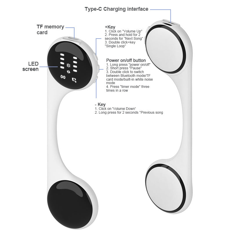 Under-Pillow Bone Conduction Sleep Speaker - Bluetooth 5.4, White Noise, TF Card, LED Display & Timer(Gray)