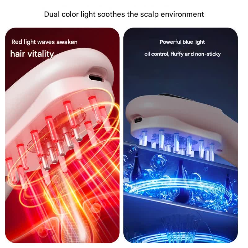 Electric Scalp Massager Comb with Red & Blue Light Therapy - 5 Vibration Modes & Liquid Dispenser(pink)