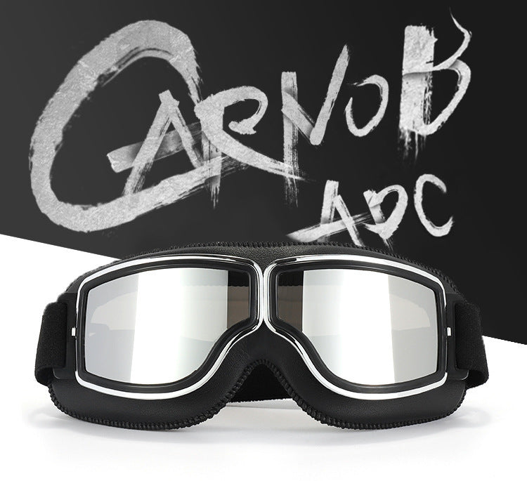 Retro Motorcycle Goggles - Windproof, UV400 Protection, Anti-Impact PC Lenses with Leather Frame(Black leather gray lens)
