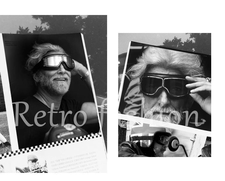 Retro Motorcycle Goggles - Windproof, UV400 Protection, Anti-Impact PC Lenses with Leather Frame(Black leather gray lens)