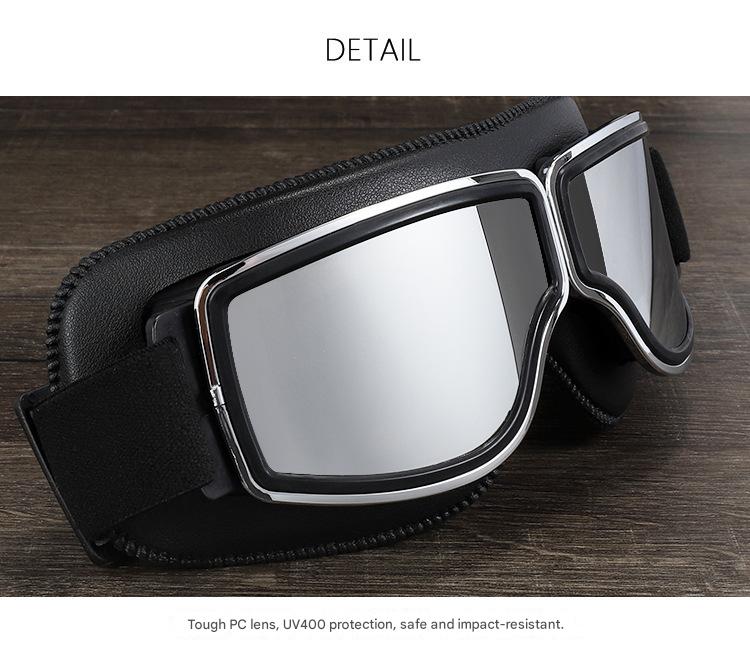 Retro Motorcycle Goggles - Windproof, UV400 Protection, Anti-Impact PC Lenses with Leather Frame(Black leather gray lens)