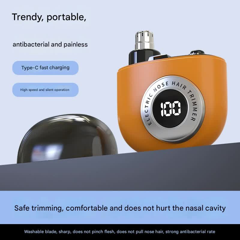 Mini Electric Nose Hair Trimmer - USB-C Rechargeable, LED Display, Washable Head, Painless Grooming(white)