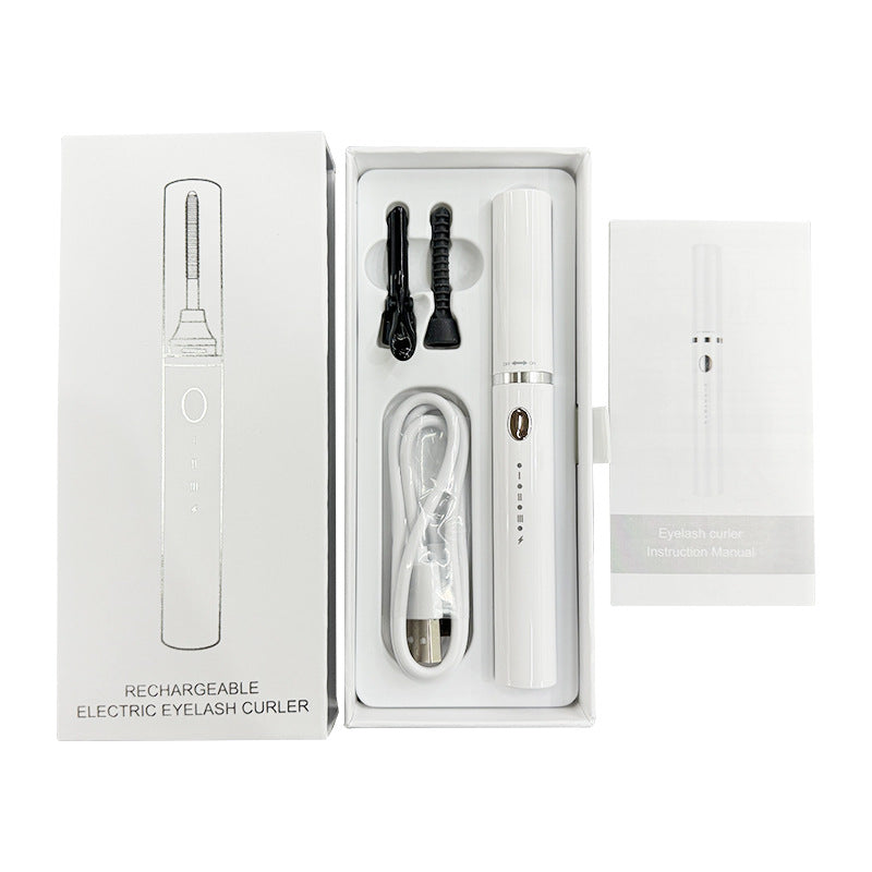 Rechargeable Heated Eyelash Curler Wand - 3 Temperature Gears, Type-C Charging, All-Day Curl(White)