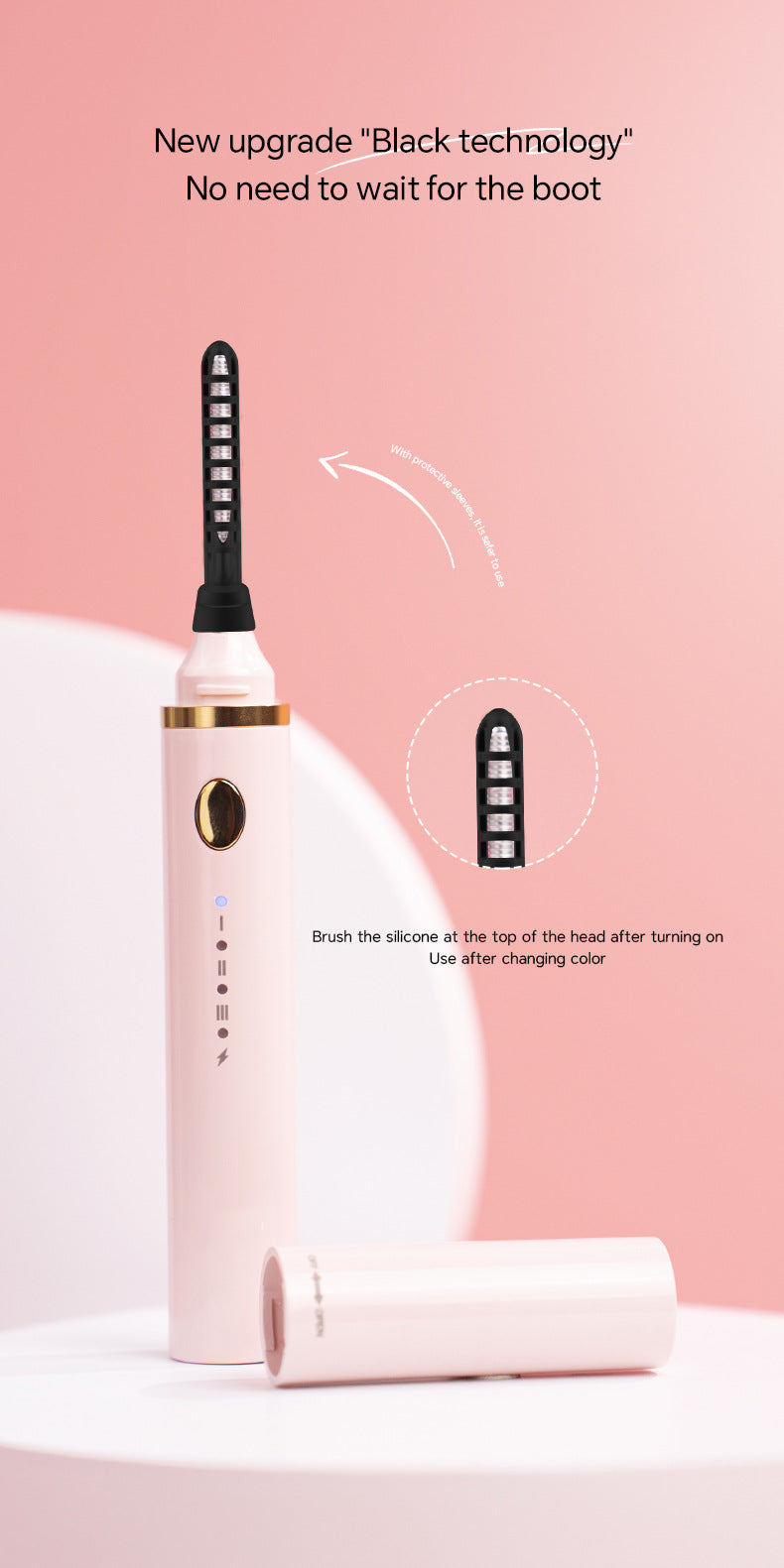 Rechargeable Heated Eyelash Curler Wand - 3 Temperature Gears, Type-C Charging, All-Day Curl(Black)