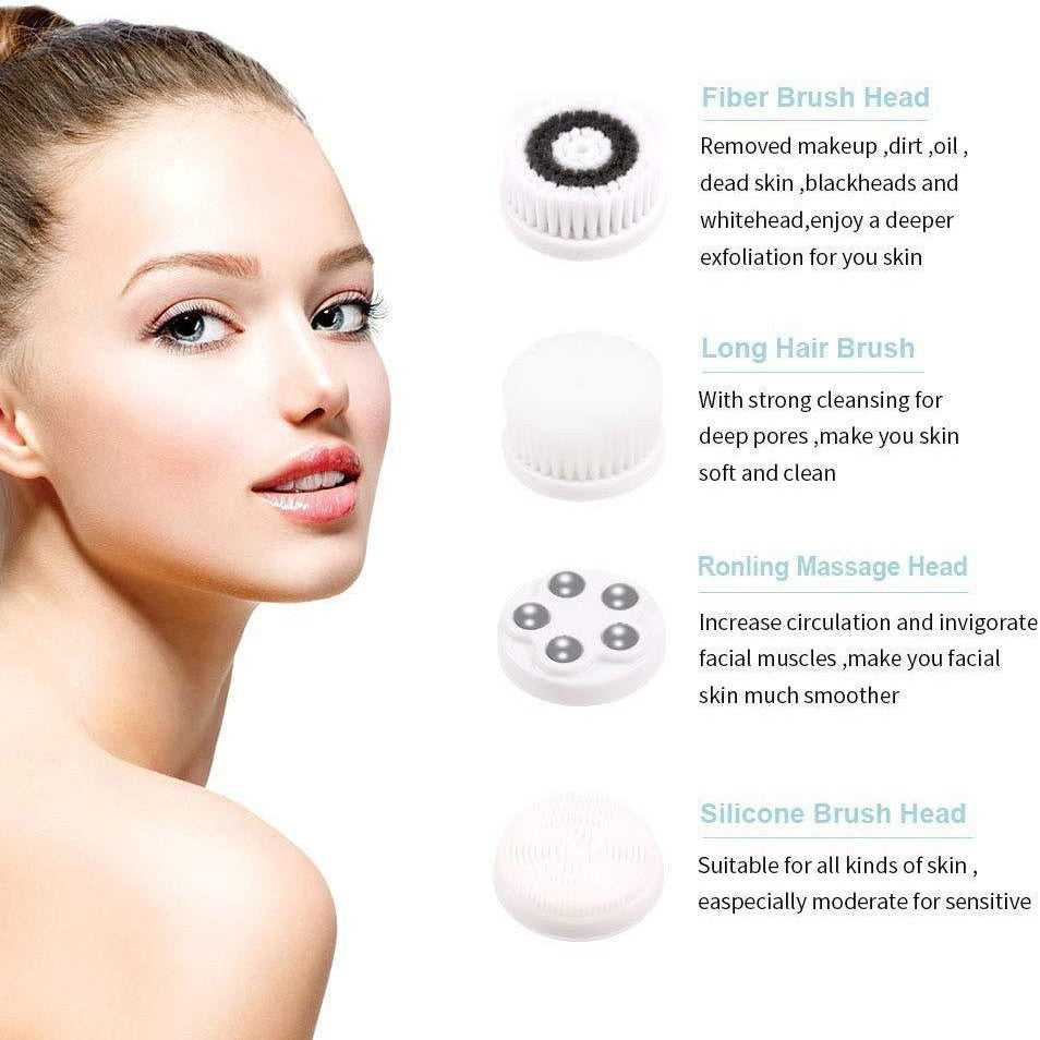 4-in-1 Electric Facial Cleansing Brush & Massager - IPX6 Waterproof, 3 Speeds, Bi-Directional Spin, USB Rechargeable(Light green)