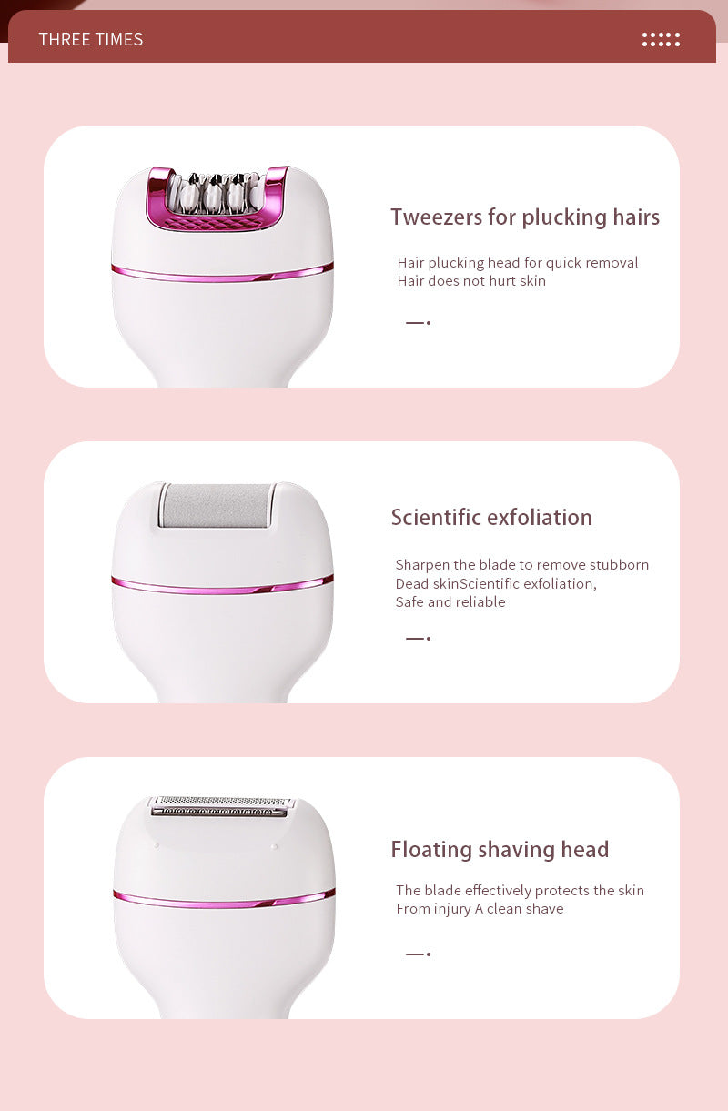 3-in-1 Ladies Electric Epilator, Shaver & Callus Remover with LED Display - Rechargeable & Waterproof(Light Green)