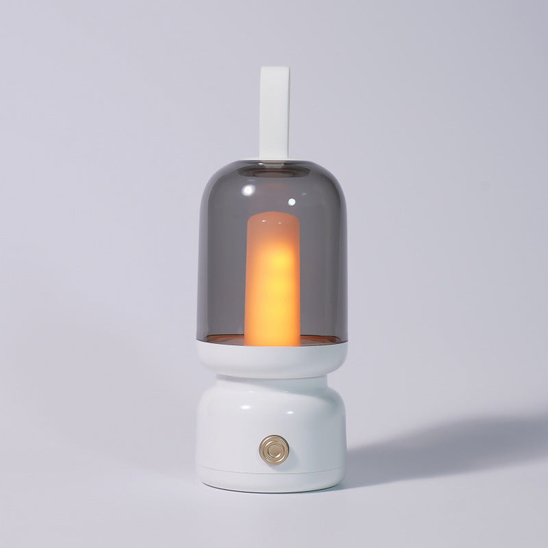 Retro Candle Flame Effect LED Lantern - USB-C Rechargeable, Portable with Silicone Handle(white)
