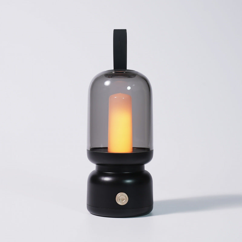 Retro Candle Flame Effect LED Lantern - USB-C Rechargeable, Portable with Silicone Handle(black)