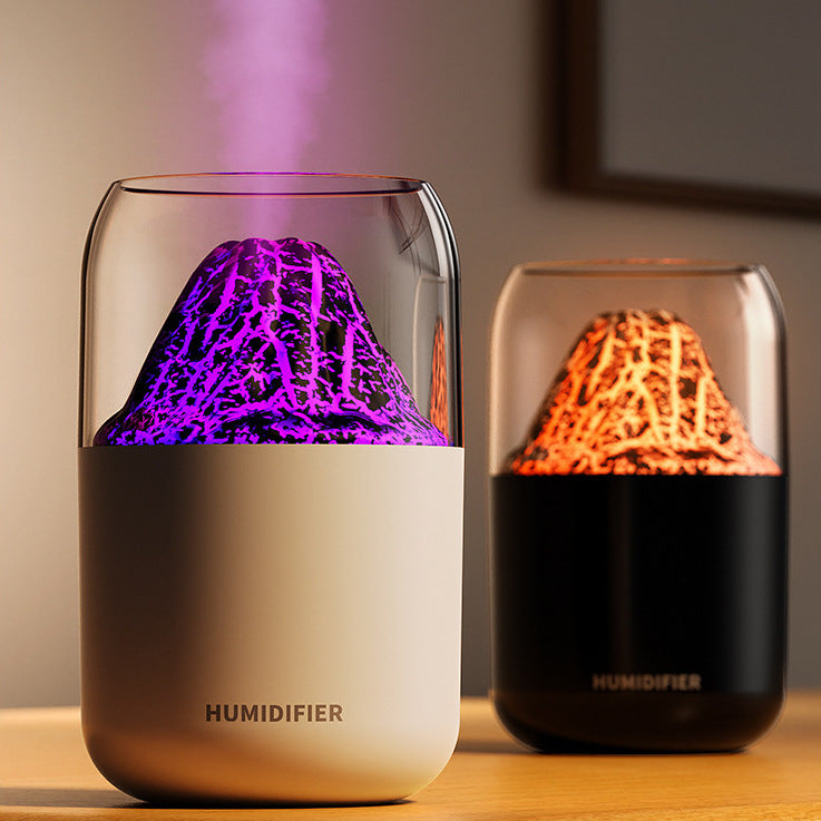 Cool Mist Humidifier with Colorful Atmosphere Light - 300ml USB Powered, Unique Internal Design(Cracked Volcano-White)