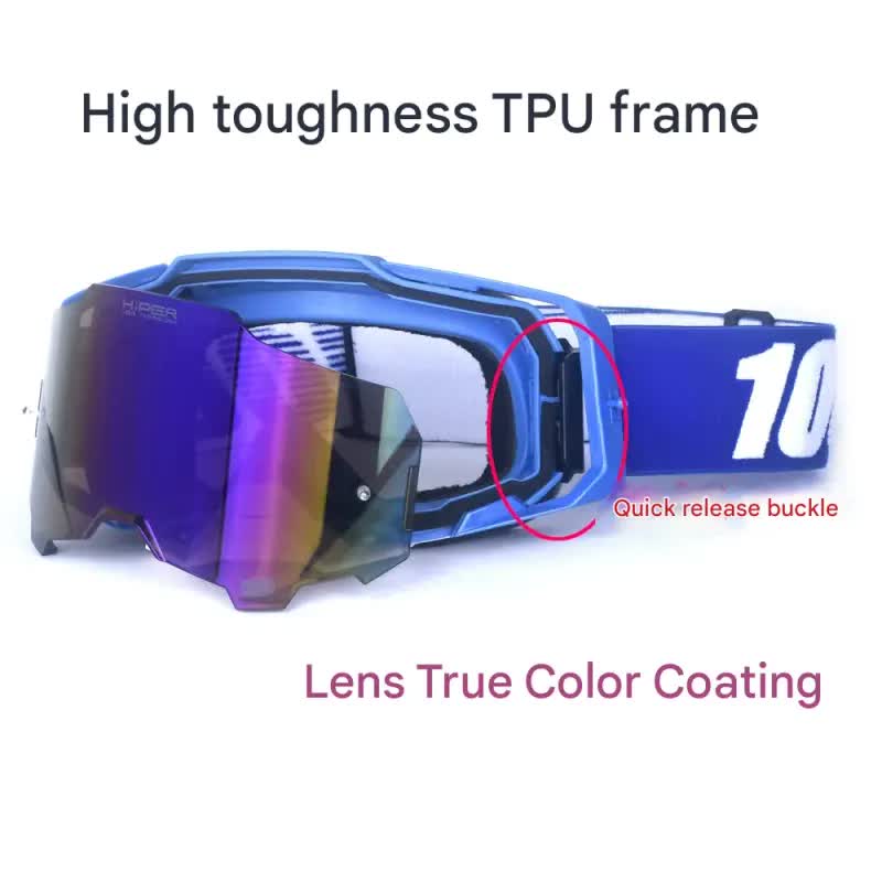 Professional Motocross & Ski Goggles - HiPER Lens, TPU Frame(Black frame with yellow belt and gold lens)