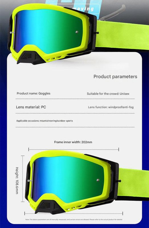 Panoramic Outdoor Sports Goggles - UV Protection, Windproof, Anti-Fog & Impact Resistant(Blue and white frame + blue film)