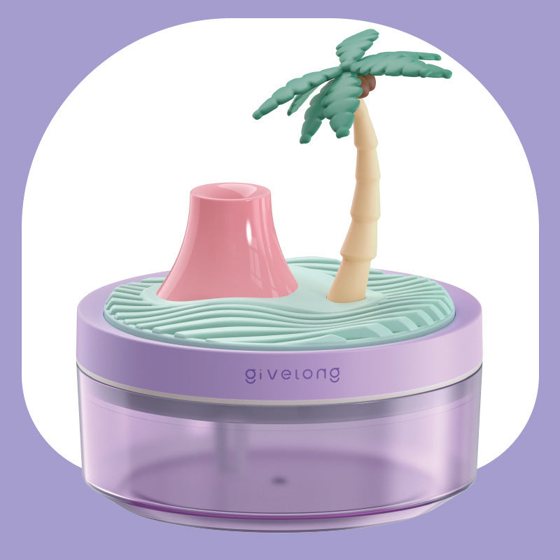 Landscape USB Humidifier with 7-Option Night Light - 320ml, Quiet Operation & Auto Shut-Off(Coconut Tree)