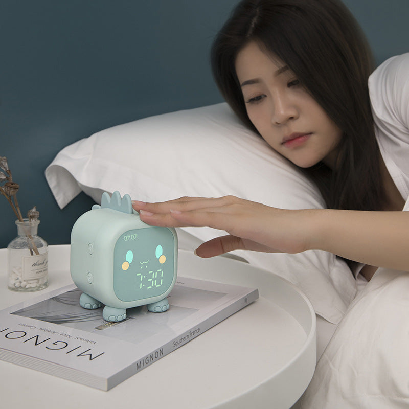 Cute Dinosaur Digital Alarm Clock- Sleep Trainer, Night Light, 6 Ringtones & Temperature Display(pink)
