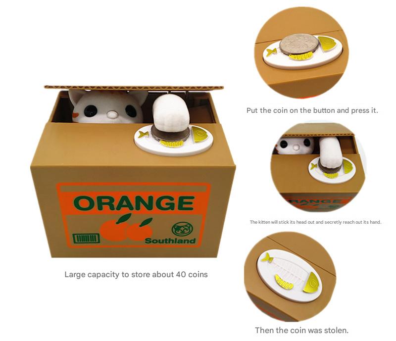 Adorable Cat Stealing Coin Piggy Bank - Automatic Money Saving Box for Kids & Adults(Strawberry white cat)