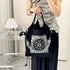 Printed Canvas Tote Bag - Water-Resistant, Large Capacity Shoulder Bag with Intricate Pattern(Dark grey cashew flower)