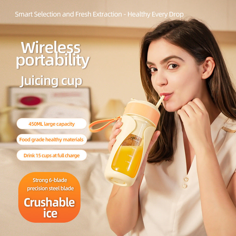 Portable Wireless Juicing Cup - 450ml, 6-Blade Ice Crusher, USB-C Fast Charging Smoothie Blender(green)