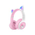 Cute Cat Ear Wireless Headphones - BT5.3, LED Lights, TF Card Slot, Soft Protein Padding(Pink)