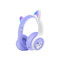 Cute Cat Ear Wireless Headphones - BT5.3, LED Lights, TF Card Slot, Soft Protein Padding(Purple)