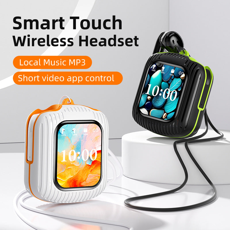Smart Touch Wireless Headset with MP3 Player & Display - Caller ID, App Control, ENC Noise Reduction(White orange)