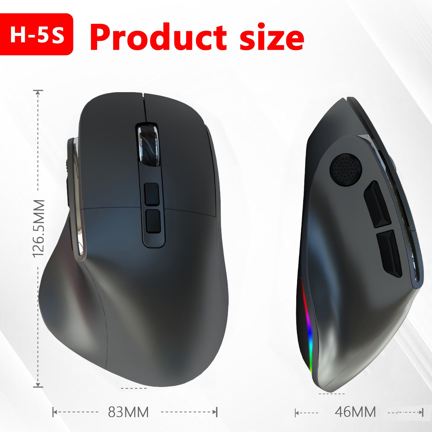 Ergonomic Vertical Wireless Mouse - Dual Mode (2.4G + Bluetooth), RGB Light, Rechargeable 500mAh Battery(Blue)