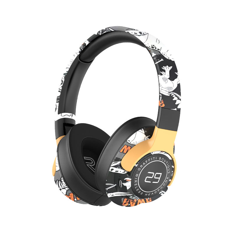 Trendy Graffiti Wireless Over-Ear Headphones - Bluetooth 5.1, HIFI 360 Surround Sound, 12H Playtime, Low Latency(black)