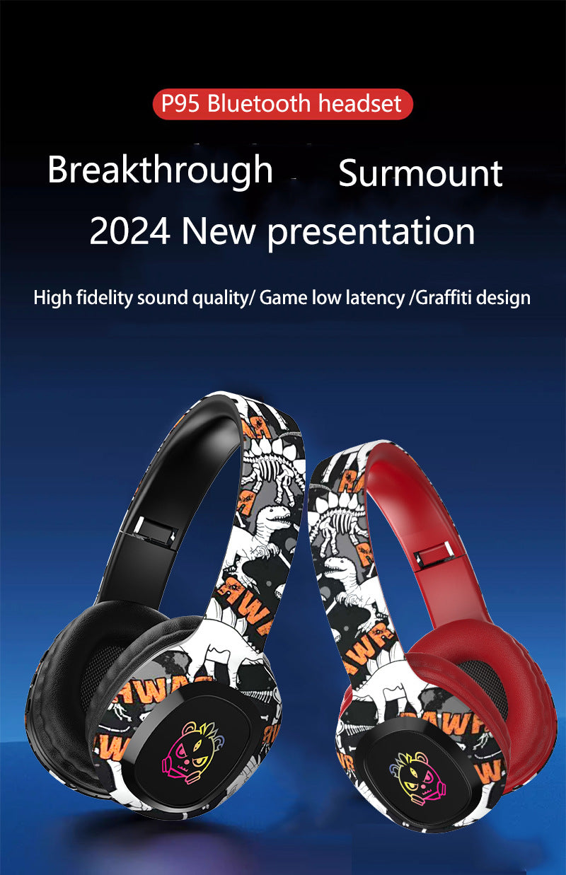 Wireless Over-Ear Headphones with Graffiti Design - Bluetooth 5.3, HIFI Sound, RGB Light, 8H Playtime(pink)