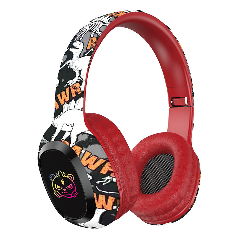 Wireless Over-Ear Headphones with Graffiti Design - Bluetooth 5.3, HIFI Sound, RGB Light, 8H Playtime(red)