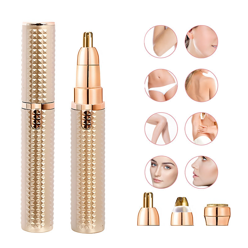 3-in-1 Rechargeable Electric Trimmer for Women - Nose, Eyebrow & Facial Hair Remover with Washable Heads & LED Light(red)