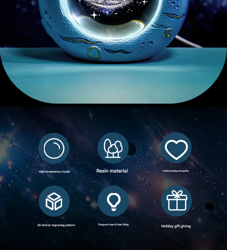 Celestial Ring LED Crystal Ball Lamp - 3D Engraving, Unique Gift (Dolphin)