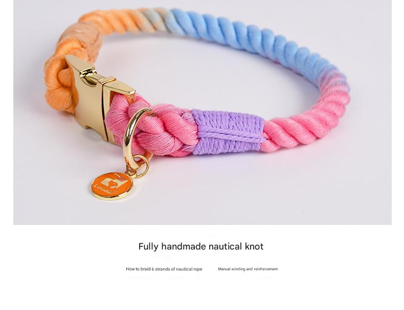 Handmade Gradient Rope Dog Collar & Leash Set - Colorful Braided Cotton (Navy blue - Size S)