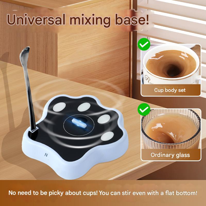 Beige Cute Paw Print Self-Stirring Coaster - Electric Coffee & Milk Mixer