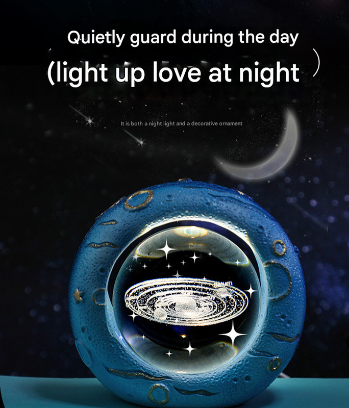 Celestial Ring LED Crystal Ball Lamp - 3D Engraving, Unique Gift (Little Prince Rose)